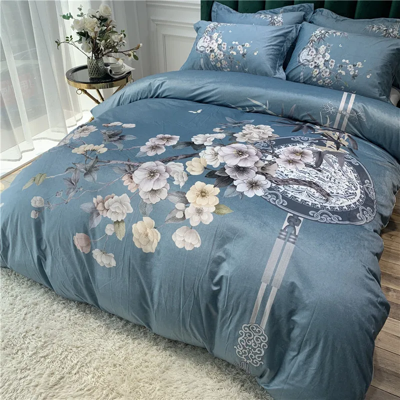 2019 4pcs Luxury printing Bedding Set Duvet Cover Sheet Pillowcase King Queen Size Velvet Bed Linen | Дом и сад
