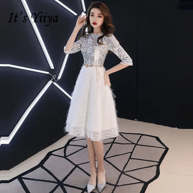 Вечерние платья серебристого цвета It's Yiiya праздничное платье трапециевидной