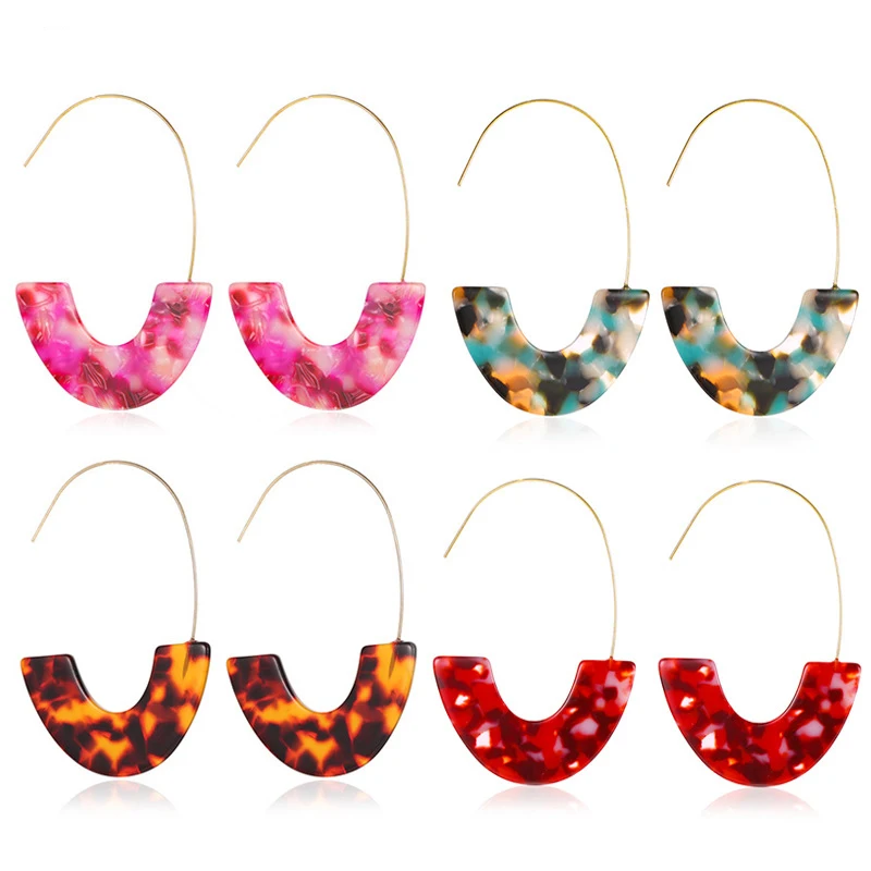 Акриловые Ретро Геометрические буквы U Леопардовый принт серый черный оранжевый