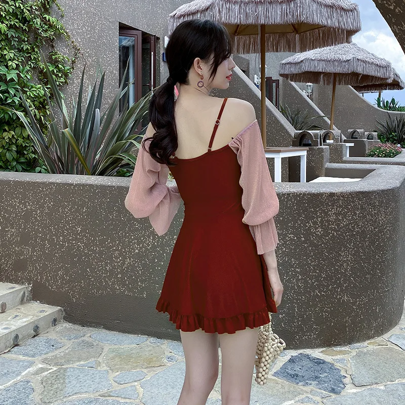 Новинка 2022 женский слитный купальник с длинным рукавом купальный костюм мягкой