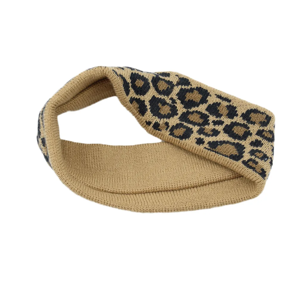 Женские трикотажные повязки с леопардовым принтом зимние теплые вязаные крючком
