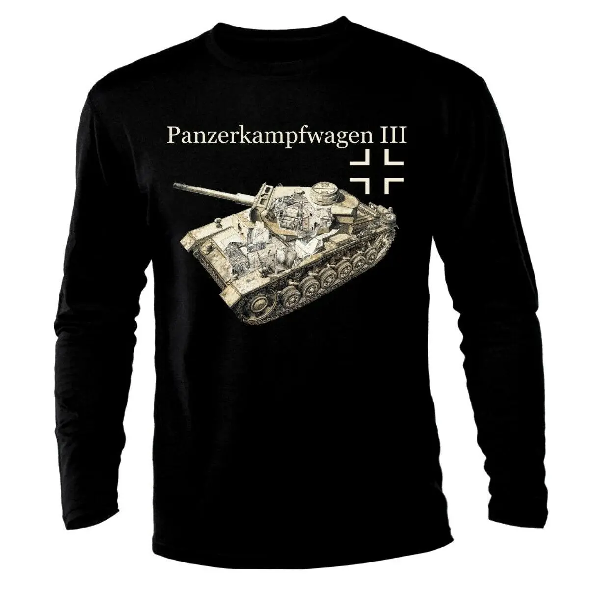 Футболка PzKpfw 3 панцирный Танк WW2 армейские военные вермахт с длинным рукавом