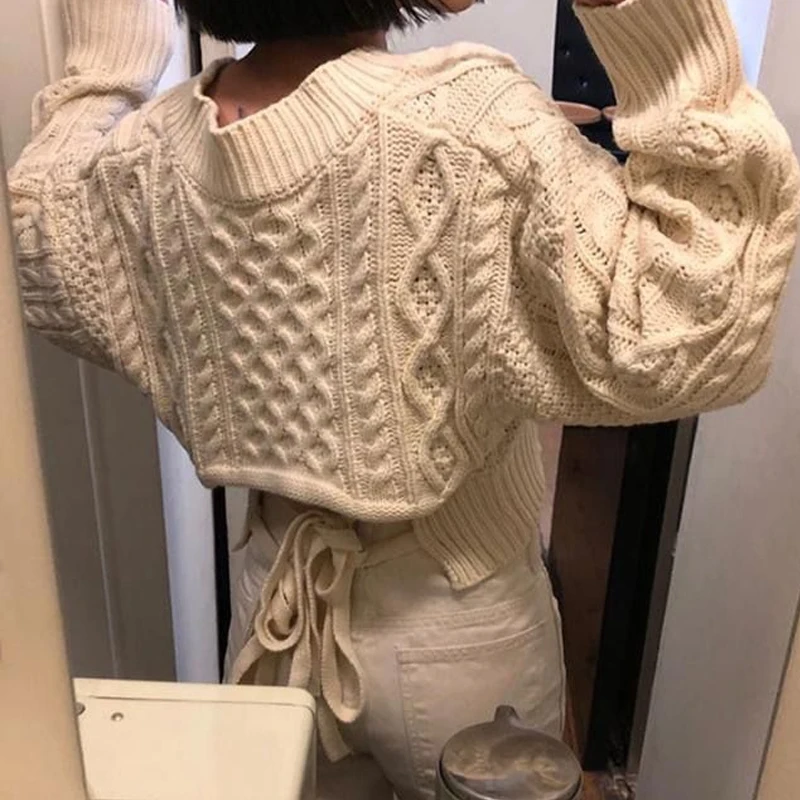Женский вязаный свитер с V-образным вырезом пуловеры джемпер длинным рукавом