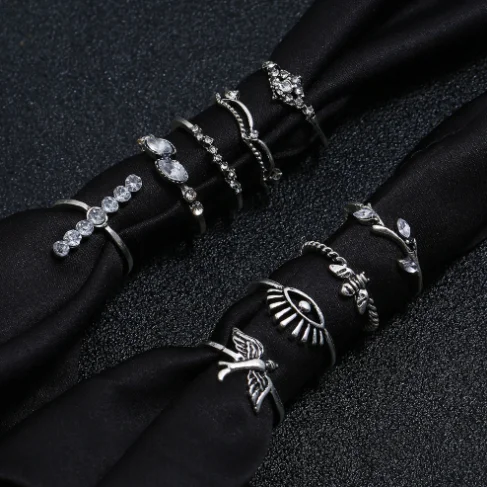 GTQ 9 шт./компл. в богемном стиле винтаж Серебро Цвет птица пчелиный глаз полый лист