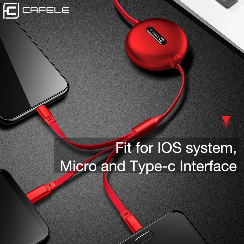 Cafele 3 в 1 Выдвижной type C Micro usb кабель для зарядки для iPhone X XS Max цветной USB кабель для huawei P30 Xiaomi samsung