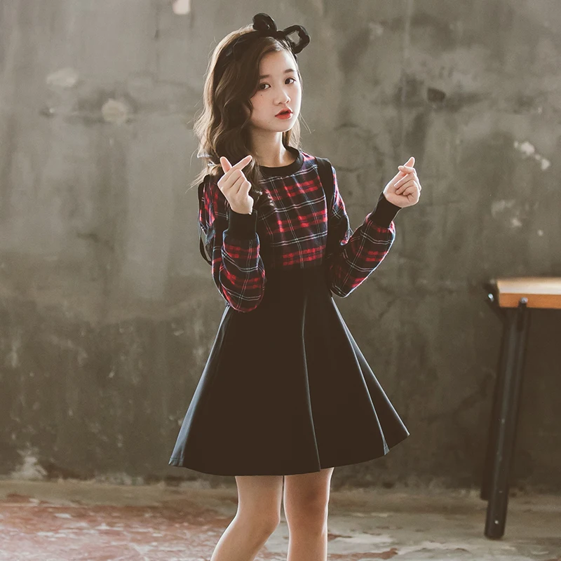 

Winter Girl Two-piece Overalls Tops Fashion Clothing Collocation Sweater Jumpers Shirt Tops Winter Child Cloth