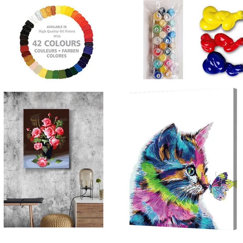 US Spain UK Fast Shipping DIY Digital Oil Painting Set Coloring Burlap Cartoon Landscape Flowers Animal Home Decorator | Дом и сад