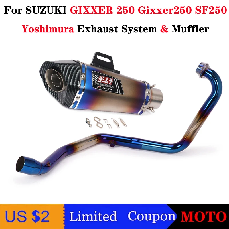 

Слипоны для SUZUKI GIXXER 250 SF250 мотоциклетная выхлопная полная система, Модифицированная передняя трубка, средняя звеньевая труба Yoshimura глушител...