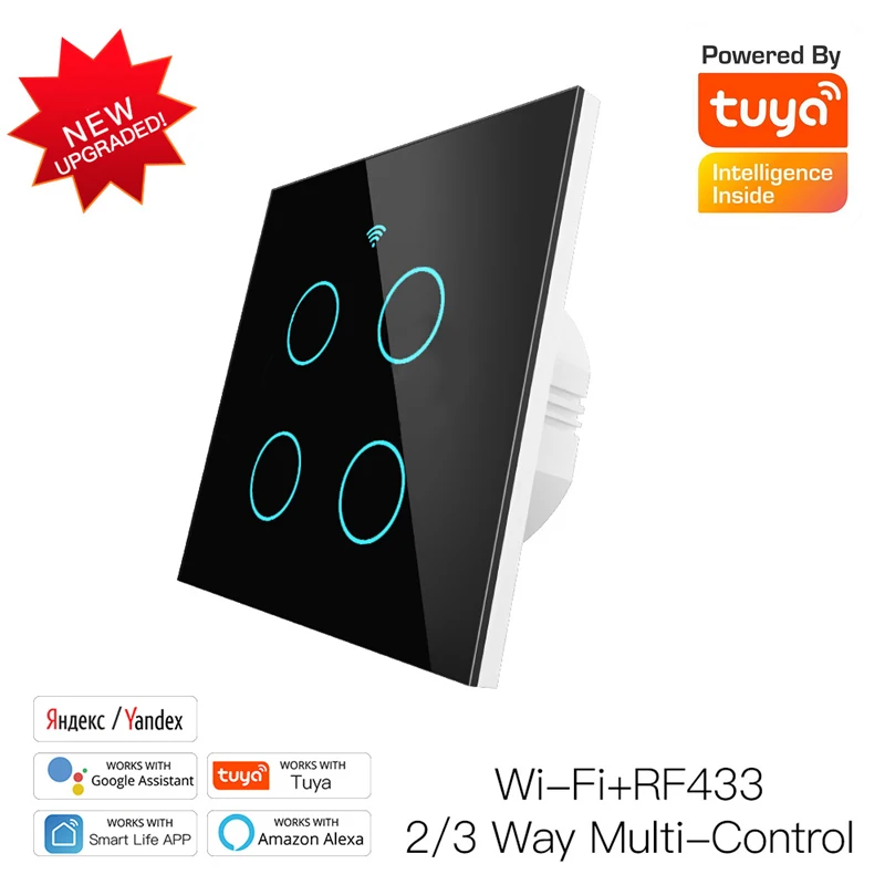 

Tuya WiFi Smart Light Switch RF433 with Luxuray Glass Panel, Touch Sensor Smart Wall Switch Voice Work with Alexa, Google Home
