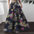 Юбка ZANZEA женская с принтом, осенняя мода, Макси Сарафан, повседневное длинное платье с высокой талией, женский цветочный халат, оверсайз, 2022