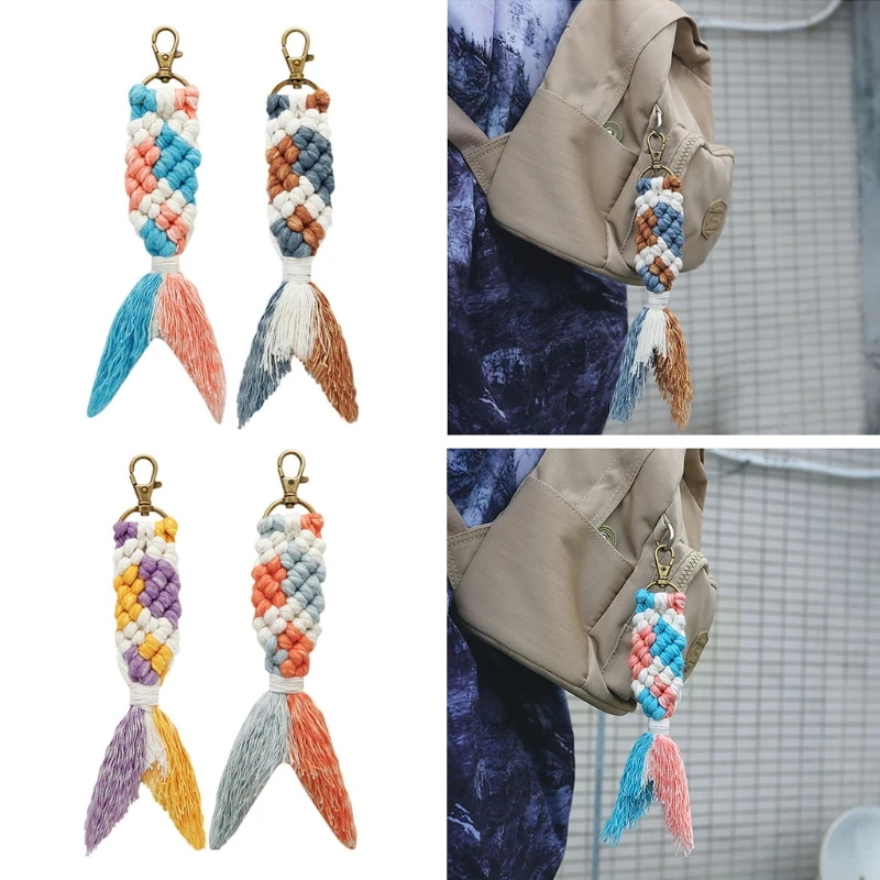 

Colorful Mer-maid Tails Keychains Party Favors for Mer-maid Themed Party Cotton Rope Woven Keychains for Bag Ornament