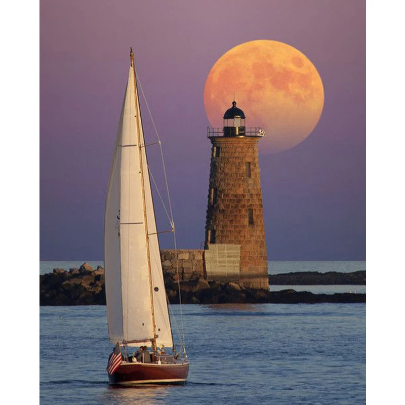 

5D Full DIY Diamond mosaic lighthouse Diamond Painting Beach Cross Stitch Seaside House Diamond embroidery sea Home Decor