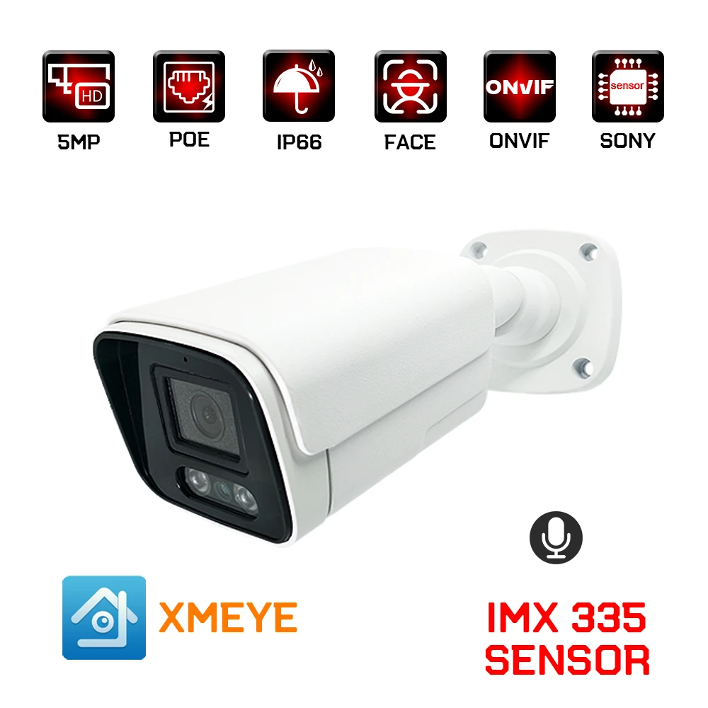 

5mp sony imx335 sensor audio poe ip camera outdoor cctv video surveillance security protection face detection xmeye h.265 camera