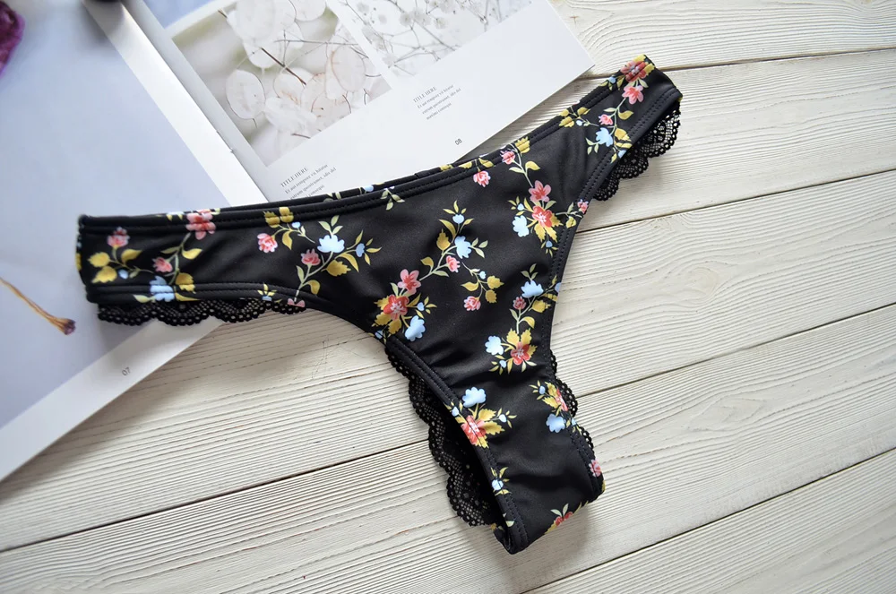 

Women Swimsuit Low Waist Printed Black Triangle Bikini Underwire Swimwear Girl Beach Wear Bathsuit Lace Holiday Suit For Female