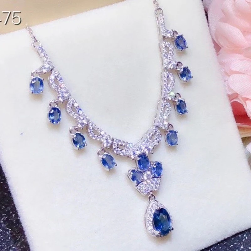 

CoLife Jewelry Silver Sapphire Necklace for Wedding 100% Natural Sapphire Necklace 925 Silver Sapphire Wedding Jewelry
