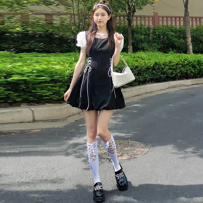 2021 летнее милое черное платье для девушек женские цельнокроеные корейские