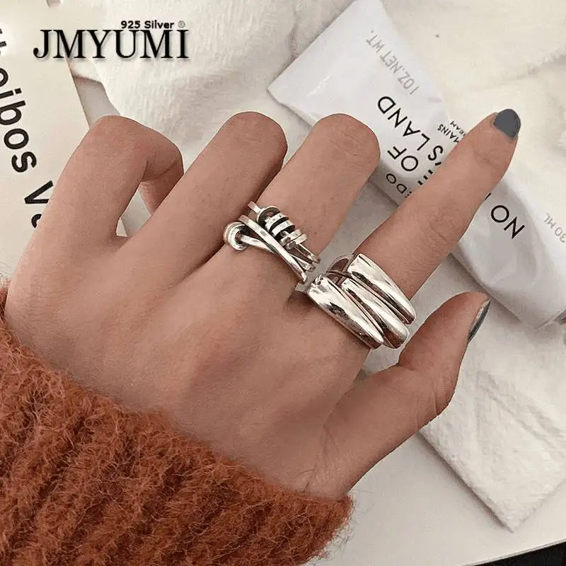 

Минималистичные гладкие кольца JMYUMI 9 из стерлингового серебра 925 пробы для женщин, новая модная Асимметричная Геометрическая бижутерия в ст...