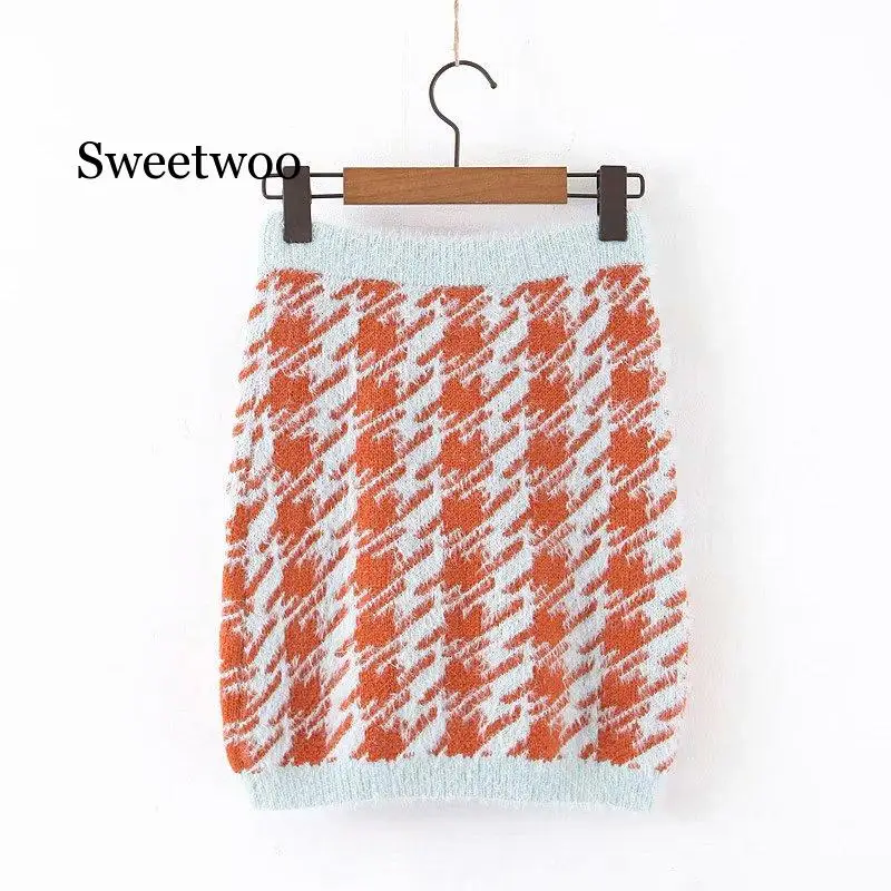 

Retro Korea Style Check Plaid Cardigan Retro Single-breasted Button Tank Top Knitted Sweater Vintage set