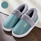 Домашние тапочки, зимние меховые шлепанцы, унисекс, мужские теплые слипоны, лоферы из искусственной кожи, водонепроницаемые женские, туфли на платформе