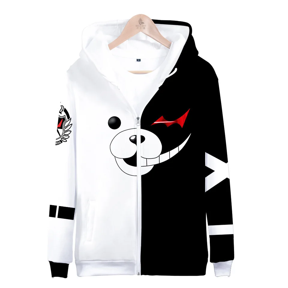 

2020 monokuma Men/Women Zipper Hoodies 3D Print Fashion Sweatshirt Long Sleeve Coat Plus Size Zipper Hooded Pullover