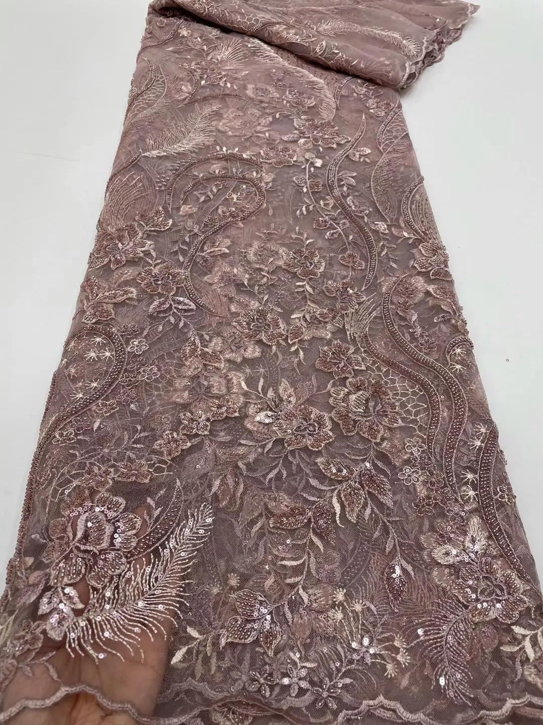 

High quality Dress design sequins fabric With beads French tulle net lace African fabric/ Wedding dress evening dress 5yards