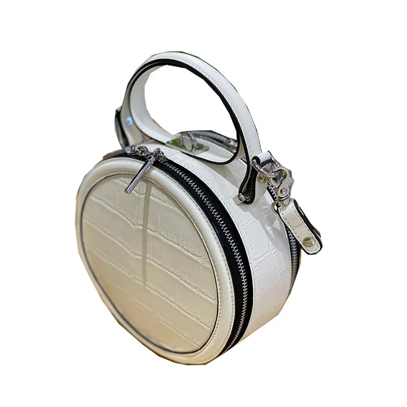 

Bags for Women 2021 New Fashion All-match Portable Small Round Bag Leather Crocodile Pattern Shoulder Diagonal Round Cake Bag Gg