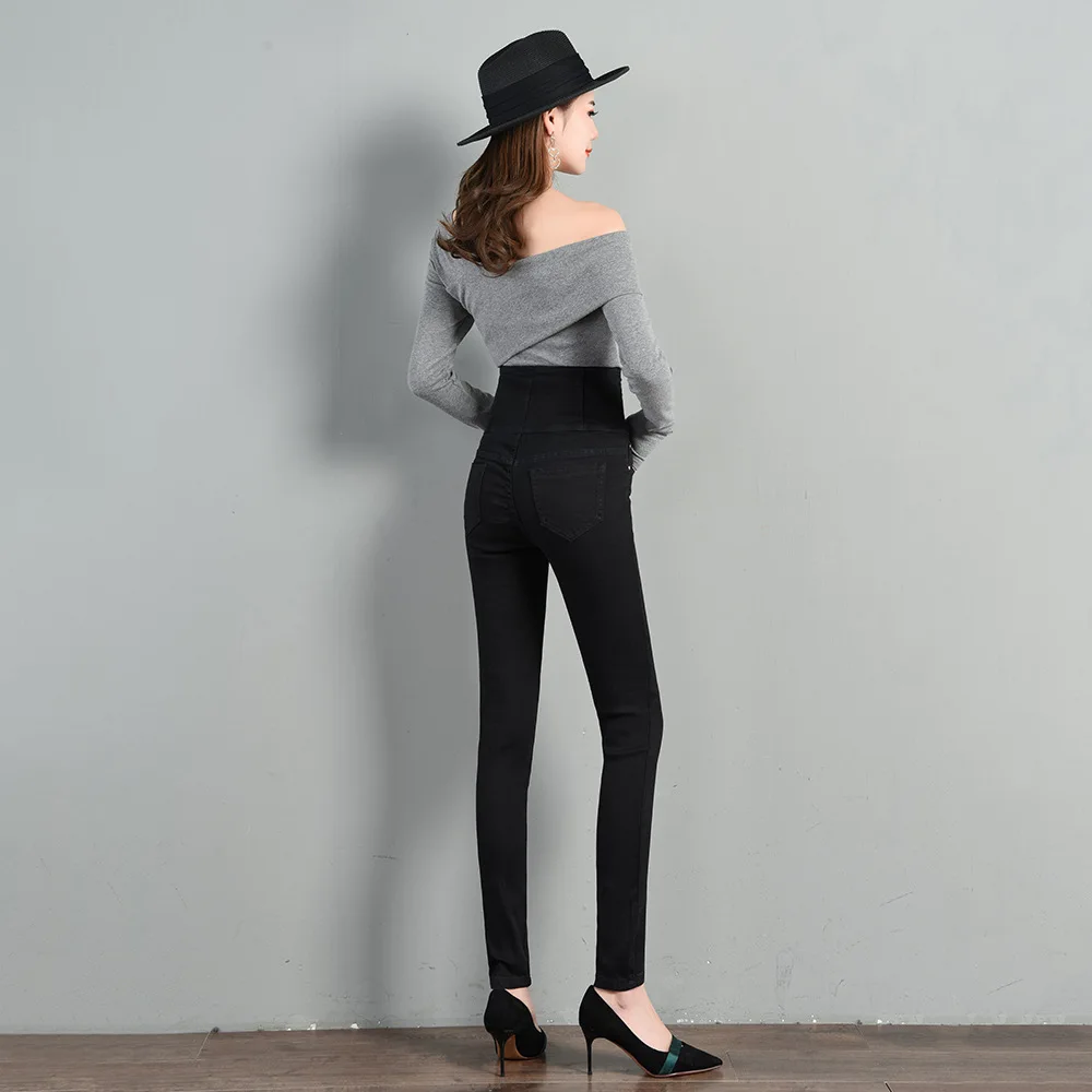 

Stretch Skinny Jeans Woman Single Brested Pencil Pants Femme Oversize Solid Color Trousers Mujer Vintage Elegant Denim Pants