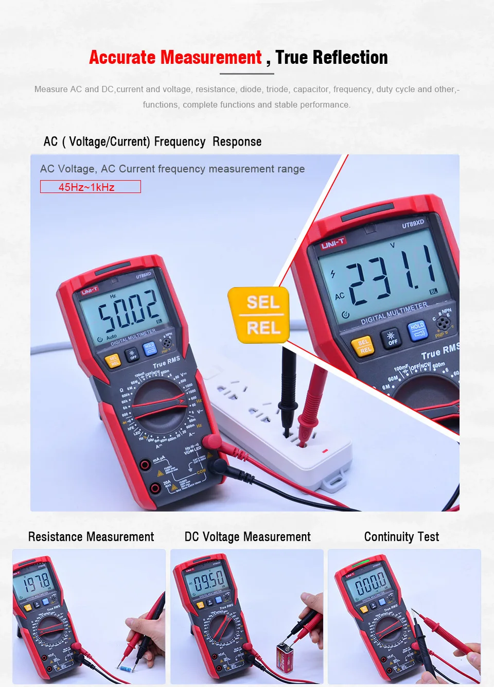 UNI-T UT89XD TRMS цифровой мультиметр тестер ac dc Вольтметр Амперметр Емкость Сопротивление частоты тестер с светодиодный тестирование