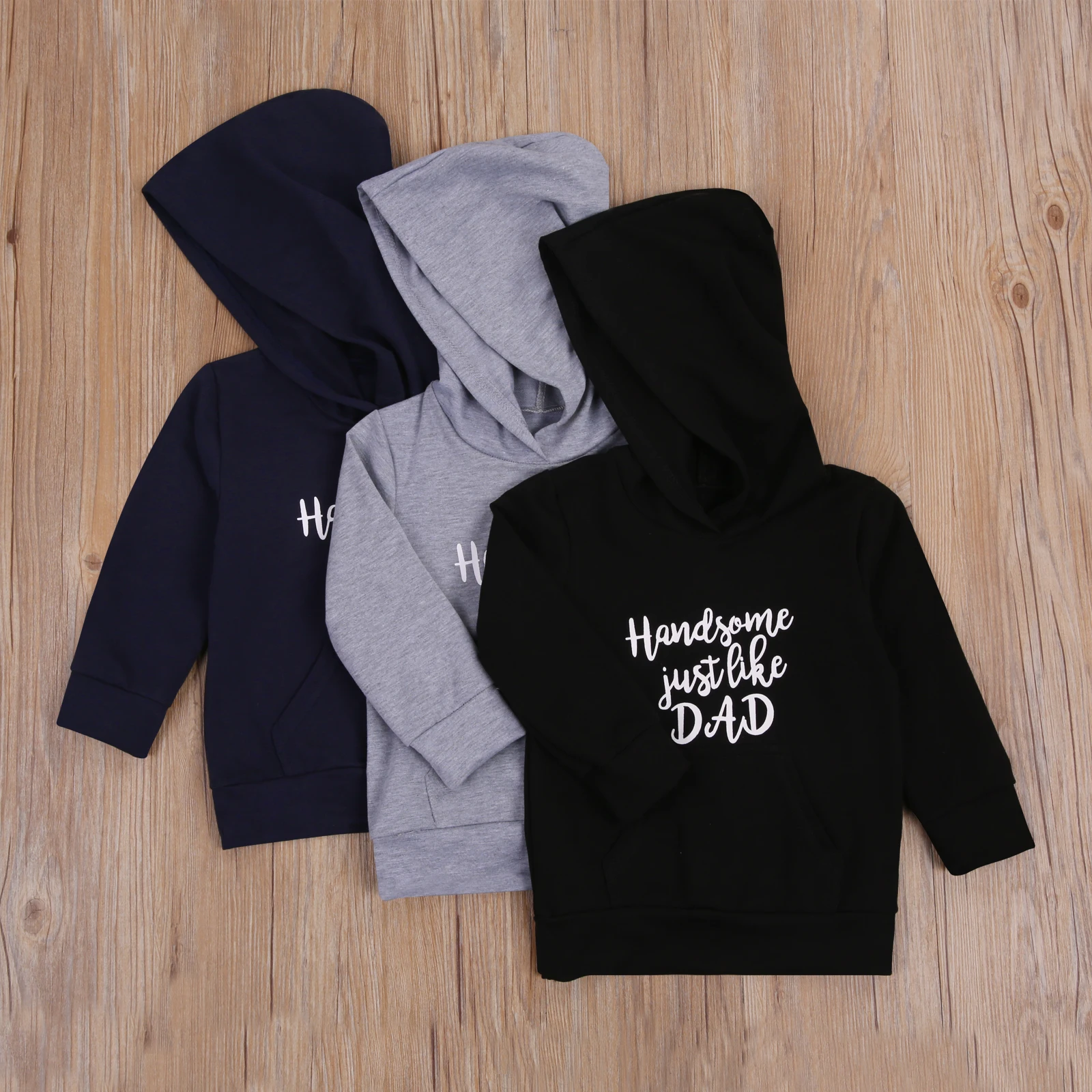 Kids Hoodie, Letter Print Long Sleeve Hooded Pullover with Big Pocket for Boys Girls, Black/Gray/Navy Blue