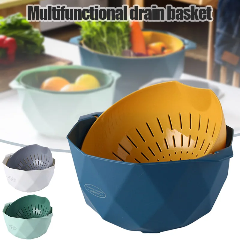 

Multifunctional Draining Basket Rotating Hollow Sub with Handles Double Layer Cleaning Fruit Vegetable Rice F2