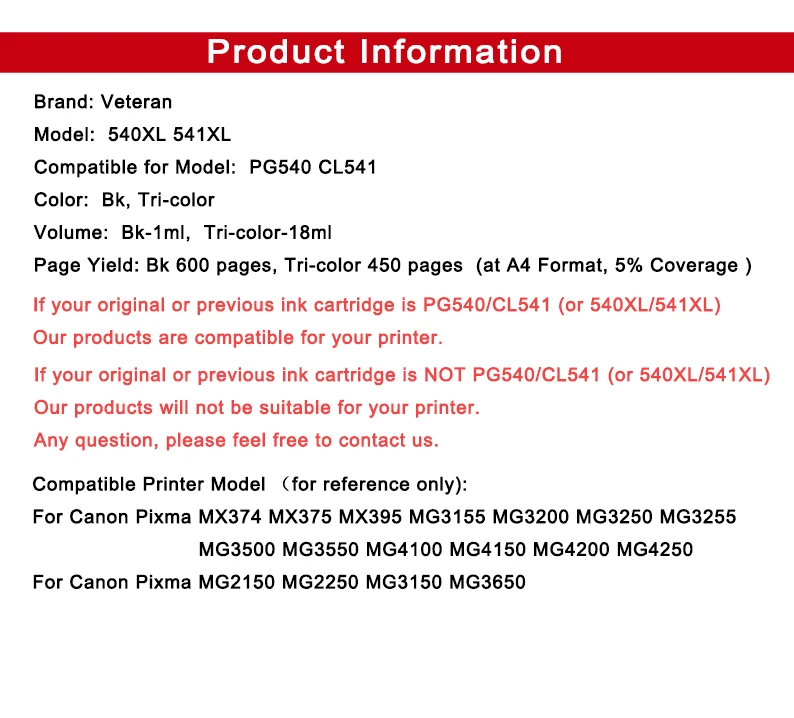 Картридж Veteran 540XL 541XL pg540 cl541 совместимый с Canon PG 540 CL 541 Pixma MG3150 MG3550 MG4250 MG3250 MG3255 MG4150 |