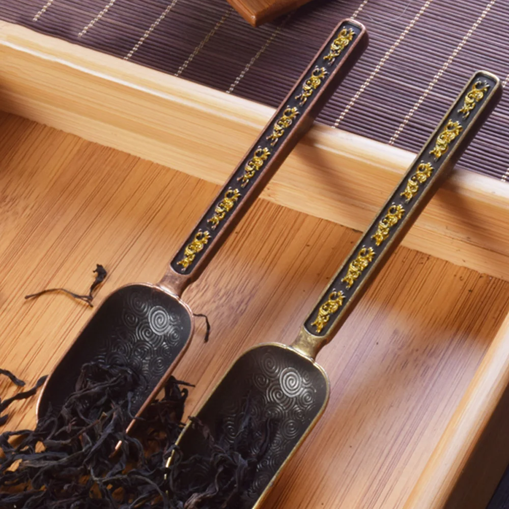 Китайские чайные листья ложки Ретро Медь Совок Ложка чайный лист Chooser держатель