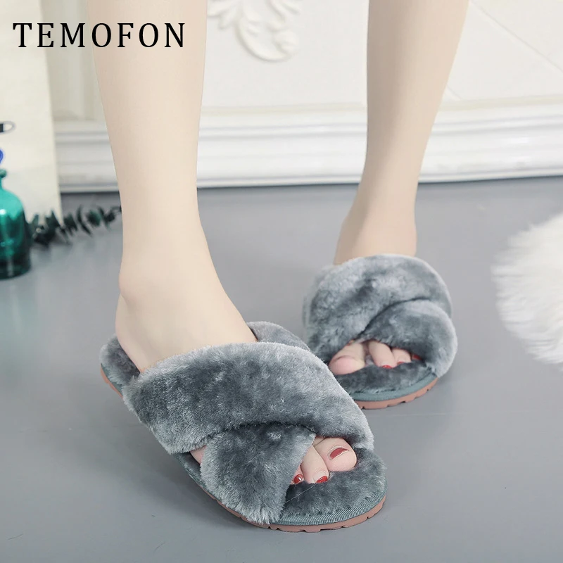 TEMOFON/пушистые тапочки Женские теплые домашние Сезон осень зима нескользящие