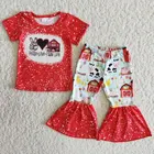 Эксклюзивная одежда для маленьких девочек Peace Love Farmlife, рубашка с коротким рукавом и красной завязкой, штаны с коровьим поясом, Детские комплекты, детская одежда