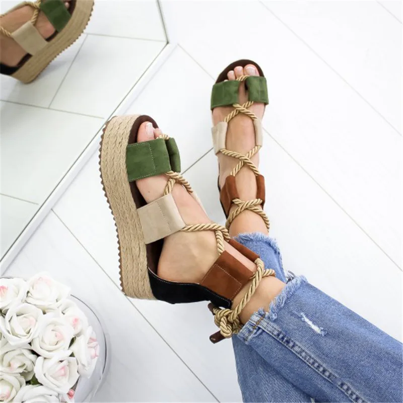 Сандалии женские на платформе пляжная обувь танкетке удобные босоножки высоком