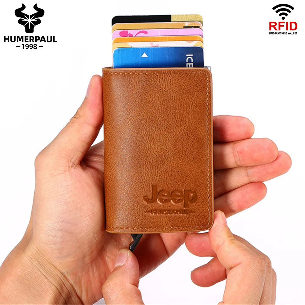 

2021 Credit Card Holder Wallet Anti-Scan Protection Men Women RFID Aluminium Box Vintage RFID PU Leather Bank Cardholder Case