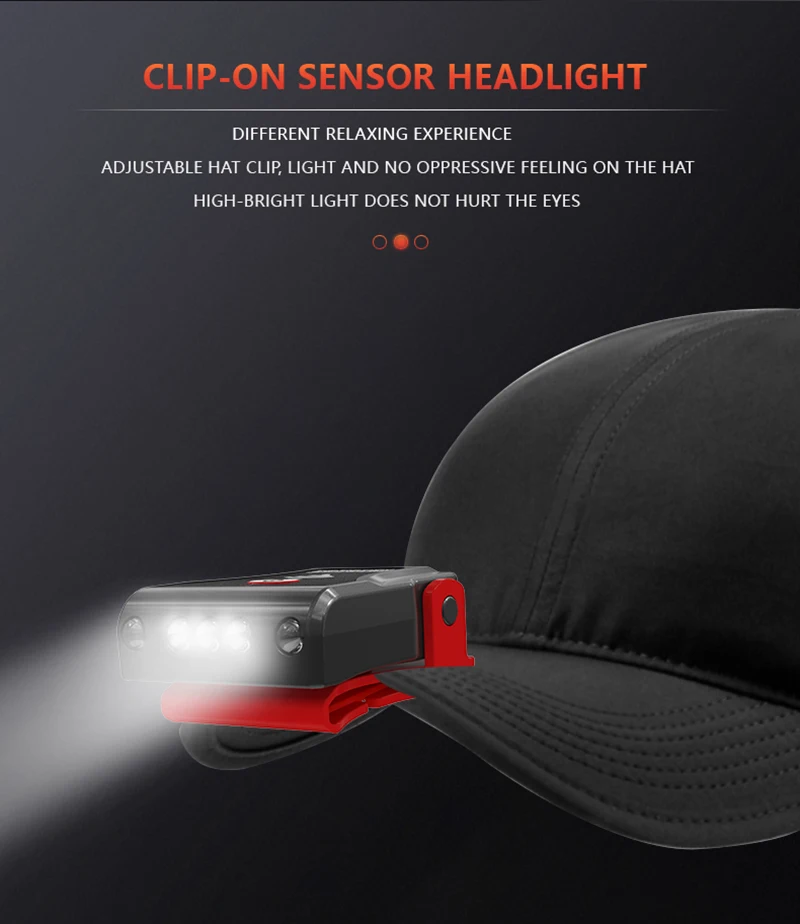

3 LED Sensor Cap Light Headlight Multifunction USB Rechargeable Headlamp Clip On Cap Hat Light Mini Outdoor Flashlight
