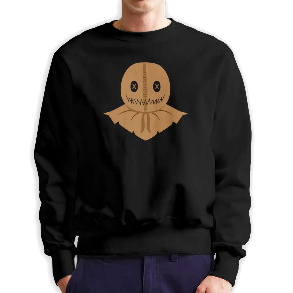 

Cute Minimalist Samhain Men's Pullovers 100% Cotton Casual Sweatshirts Halloween Pumpkin Crewneck Apparel Pride Hoodies