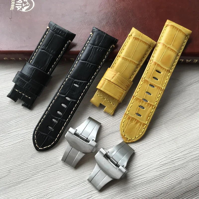 24mm Handmade  Stitched Genuine Calf Leather Watch Strap Band For deployment buckle Watchband Strap for Panerai  PAM Send too