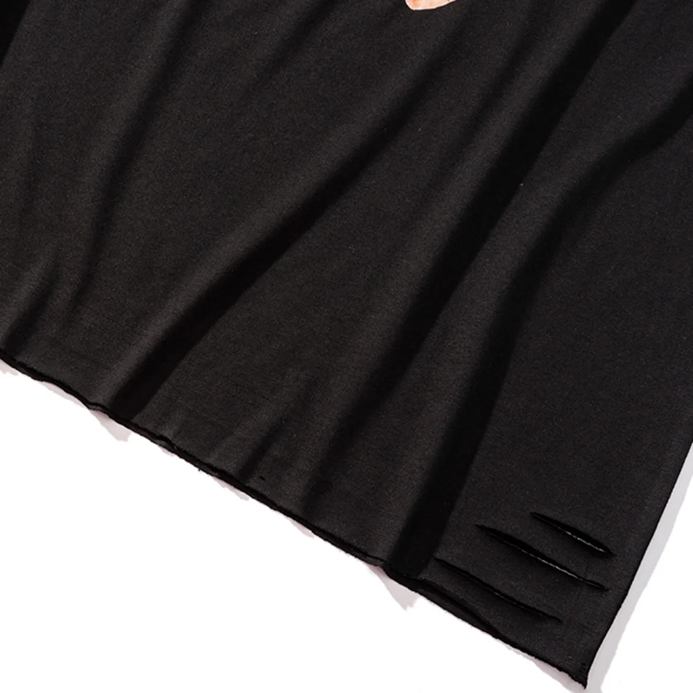 

Aolamegs T-shirt Men High Street Cartoon Bear Print Couple Tee Ribbon Design Casual Baggy Hip Hop Hipster Hole Streetwear Summer