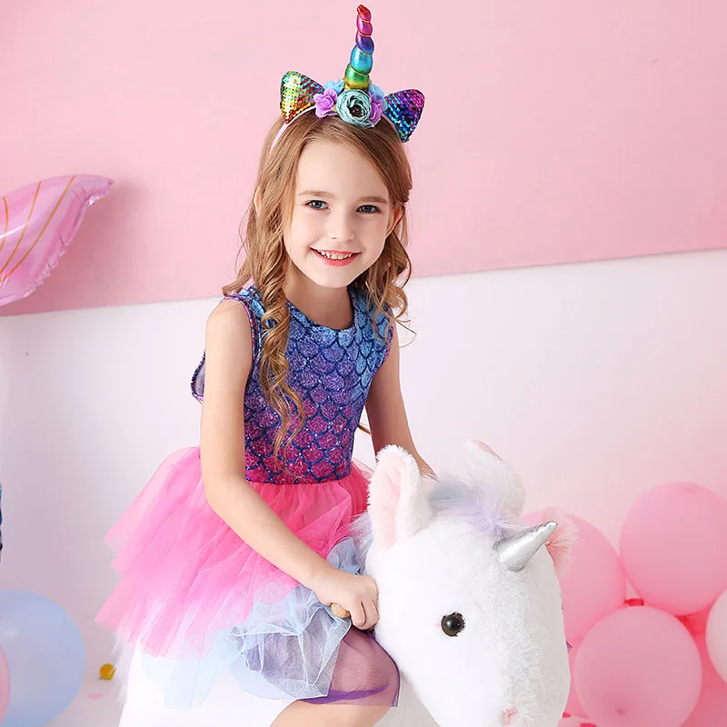 DXTON Princess Dress For Girls Summer Kids Dresses Beach Party Vestidos Mesh Tutu Cartoon Cotton Baby Clothing 3-8Y | Детская одежда и