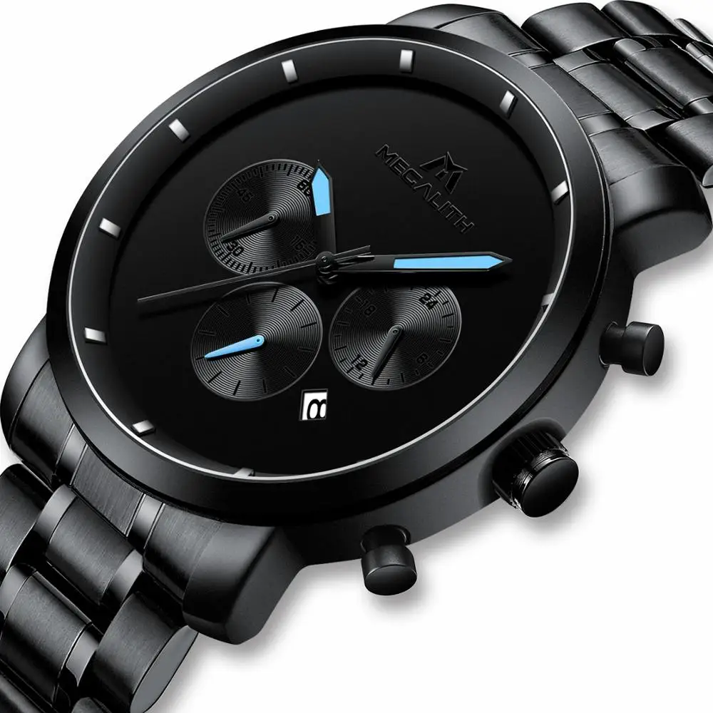 Часы MEGALITH Мужские кварцевые со стальным браслетом люксовые модные повседневные