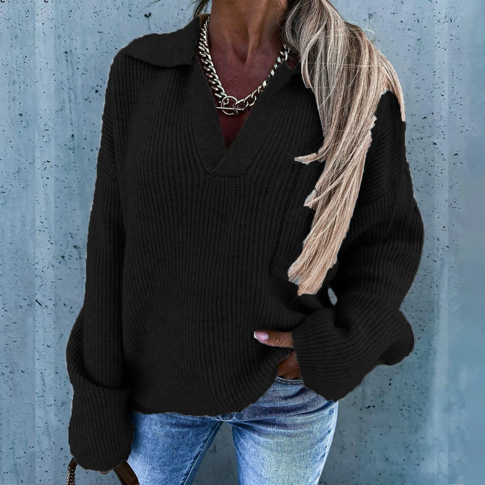 

Women's Fashion Knitted Sweater V-Neck Long Sleeve Sweater Vest Casual Solid Color Sweater Pullover Women Female pull femme
