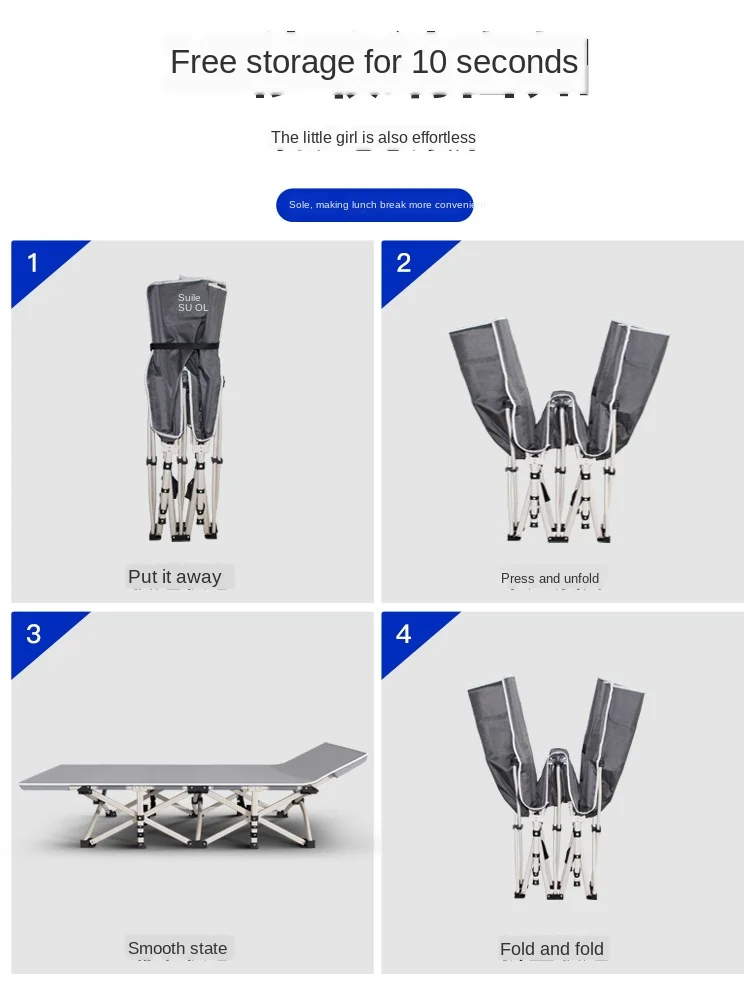 

Reinforced plastic folding bed single storage hook and loop design home lunch break nap chair single precision lathe routing sim