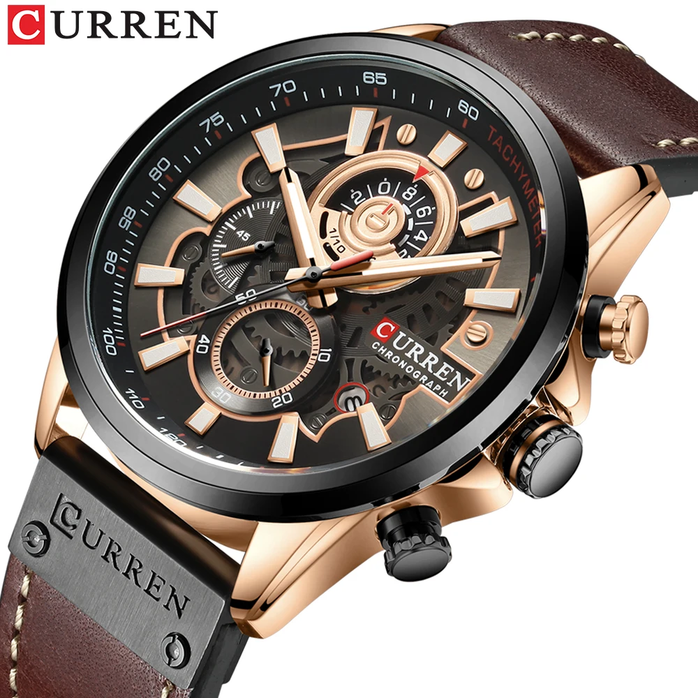 CURREN Роскошные Брендовые мужские часы с хронографом деловые кожаные кварцевые