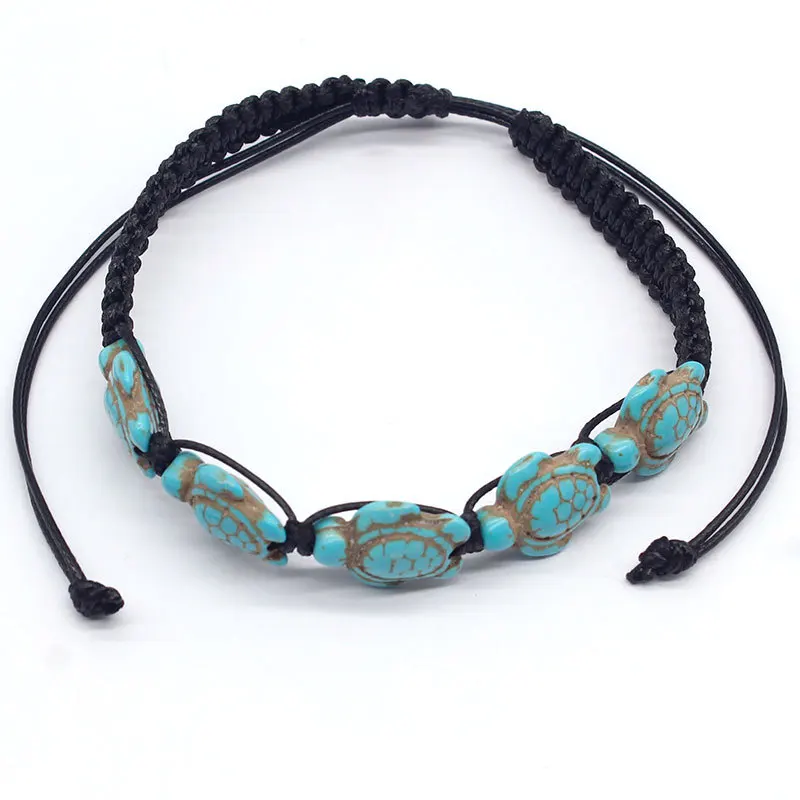 

New Hand Woven Korean Wax Line Pine Stone Foot Decoration Five Turtles Creative Foot Chain Wholesale Gift