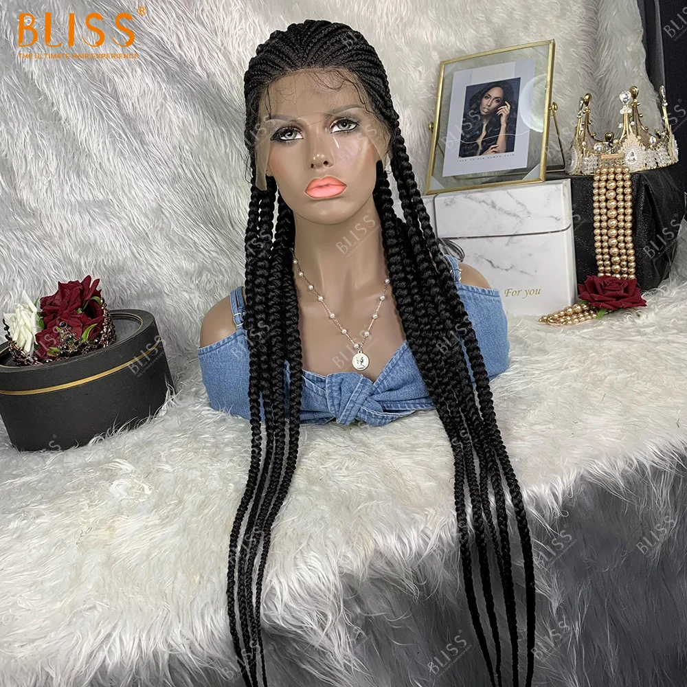 BLISS Braided Lace Frontal Wigs African Full Lace Braids Wig Hair Long Synthetic Box Braid Wigs Hair Knotless  Braids Wig