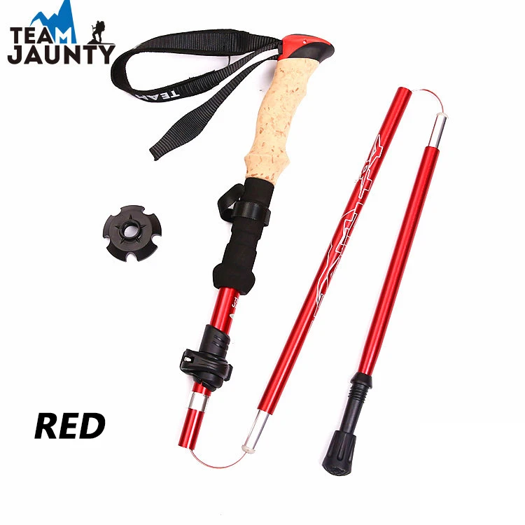 Telescopic Trekking Poles Anti Shock Hiking Stick Walking Cane Walking Sticks Folding Ultra Light Outdoor With EVA Rod Grips Ski - Цвет: Red