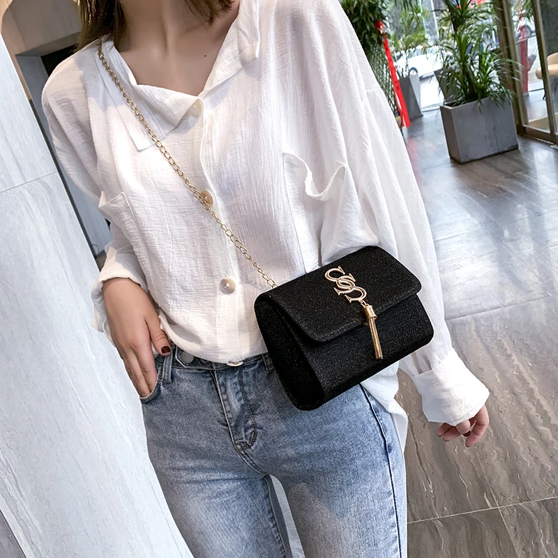 

Luxury Small Sequin Flap Crossbody Bag Fashion Tassel Chain Ladies Party Handbag Purse Messenger Bags Designer Bolso Mujer