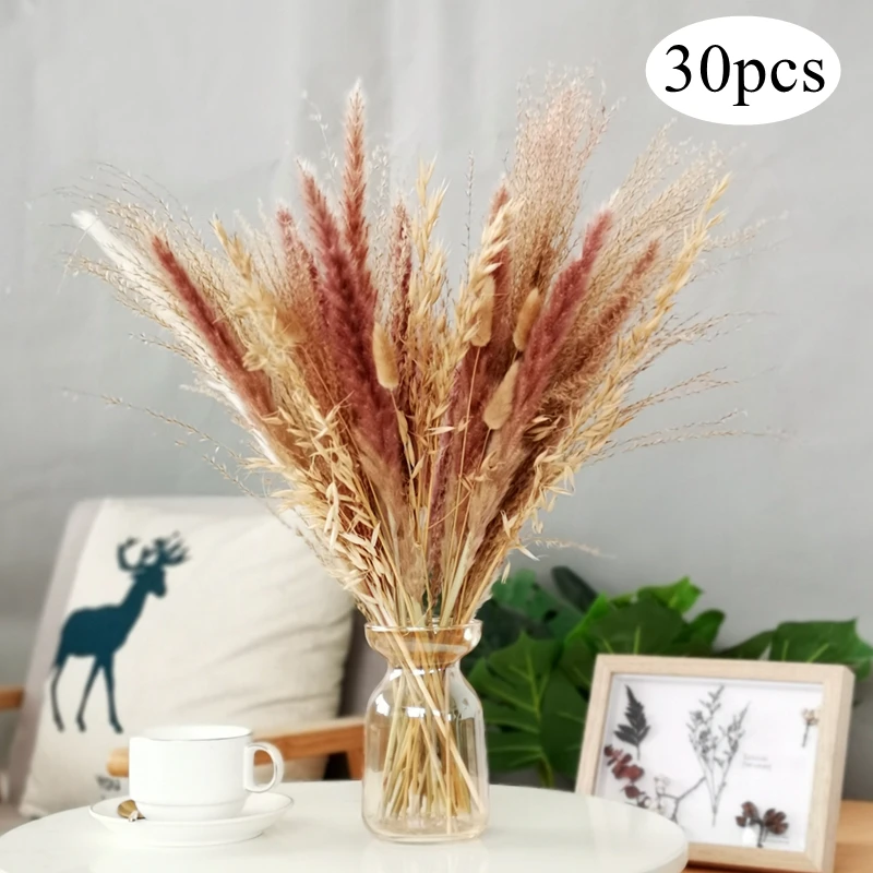 

Pampas Grass Decor Fluffy Natural Dried Flowers Mixed Bleached Bouquet Boho Vintage Style for Wedding Home Christmas